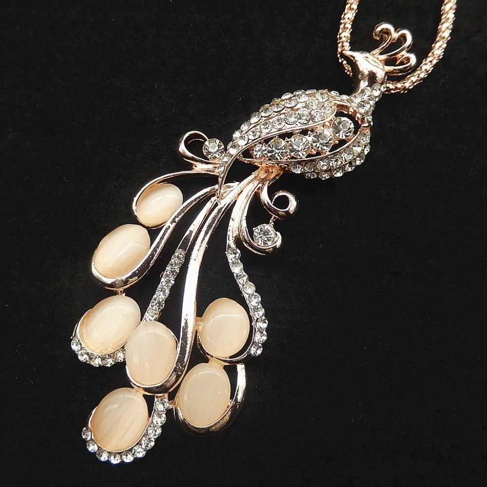 New‎ Peacock Bird Crystal Opal Pendant Necklace